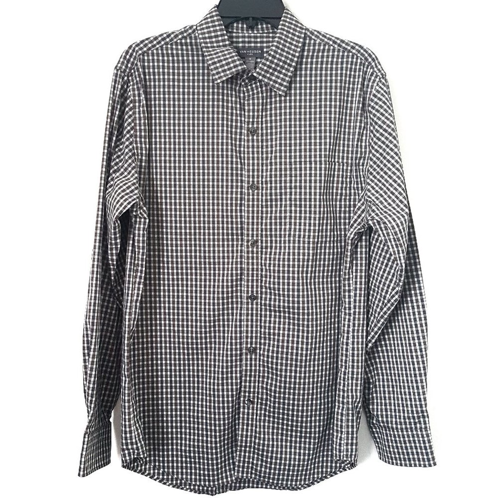 Van Heusen Men's Gray/White Plaid Shirt, Size M